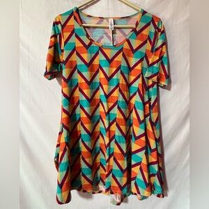 LuLaRoe Short Sleeve Scoop Neck Tee in Teal, Orange & Magenta